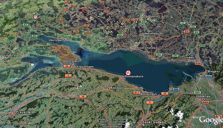 Da gehts  rum, die knapp 260km um den Bodensee wollen bezwungen werden...